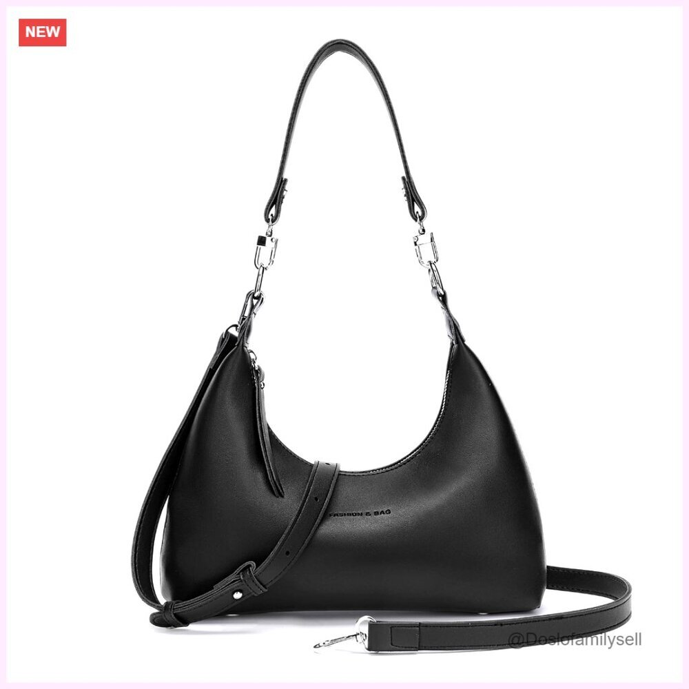 Vegan Leather Shoulder Bag with Adjustable Straps, Compact Crossbody Purse